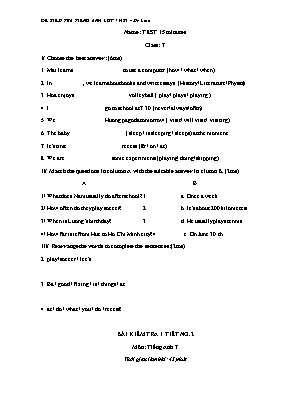 Bộ đề kiểm tra học kỳ I môn Tiếng Anh Lớp 7